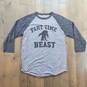 Disney Parks Part Time Beast 3/4 Sleeve Raglan Baseball Shirt, Mens Size M, Gray